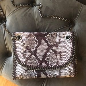 Snakeskin print leather bag with chain